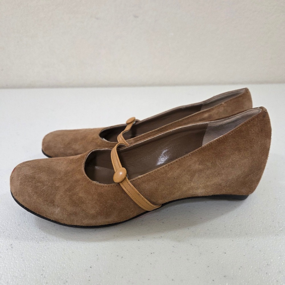 Gioia Florence Italy Brown Suede Mary Jane Wedge Shoes EU 35 Made in Italy